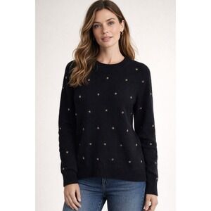 Lucky Brand Womens Size M Star Stud Black Crewneck Pullover Sweater Cozy Glam